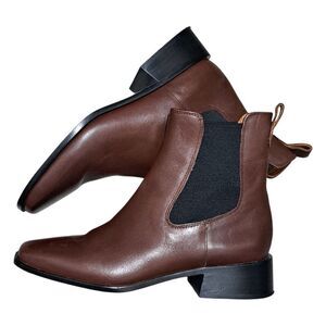 J. McLaughlin Tamie Western Chic Leather Chelsea Boots Terazzo Brown  Size 7